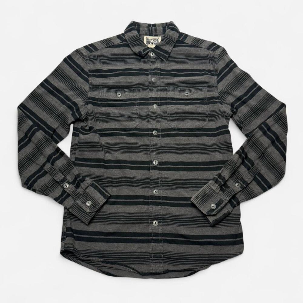 Converse One Star Striped Button-Up Shirt Gray Black Small